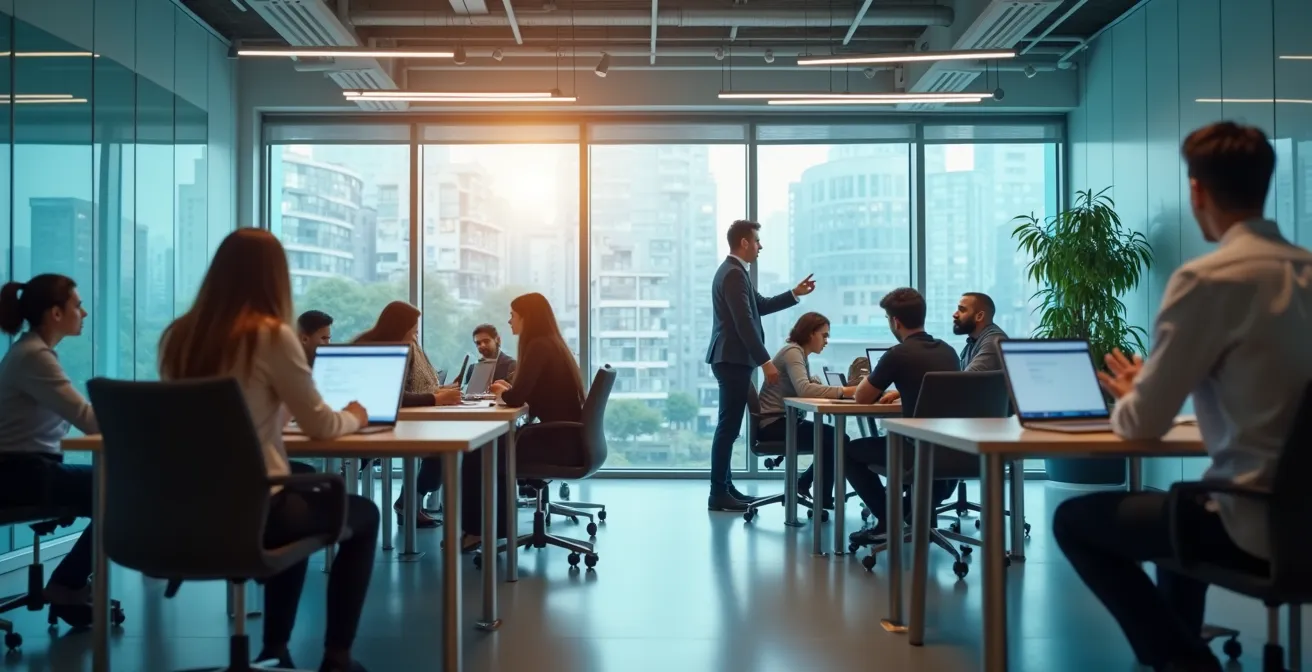 Espace moderne de collaboration entre employés favorisant l'innovation numérique en entreprise